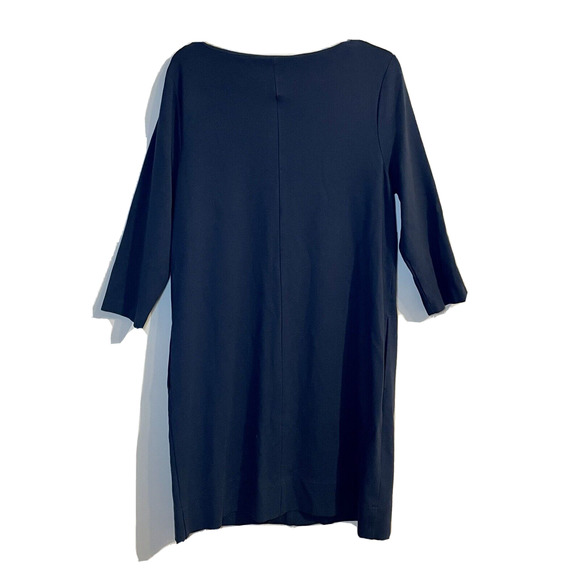 SOLD J Jill Ponte Dress Size Large Solid Navy Shift Knit 3/4 Sleeve Pockets S… - Picture 4 of 8